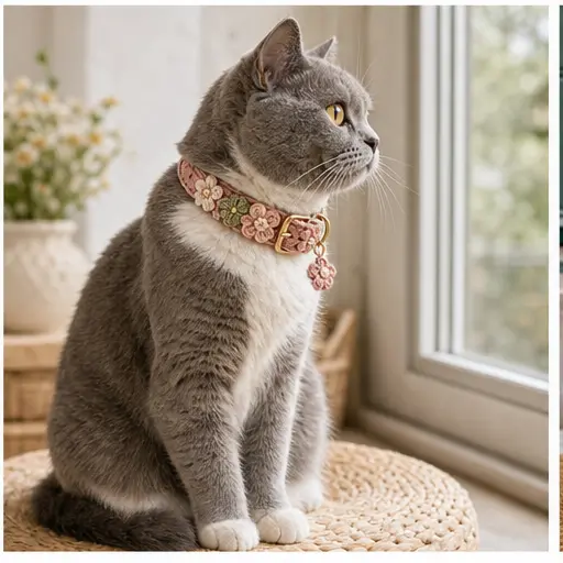 Cat wearing a floral Pettrove collar
